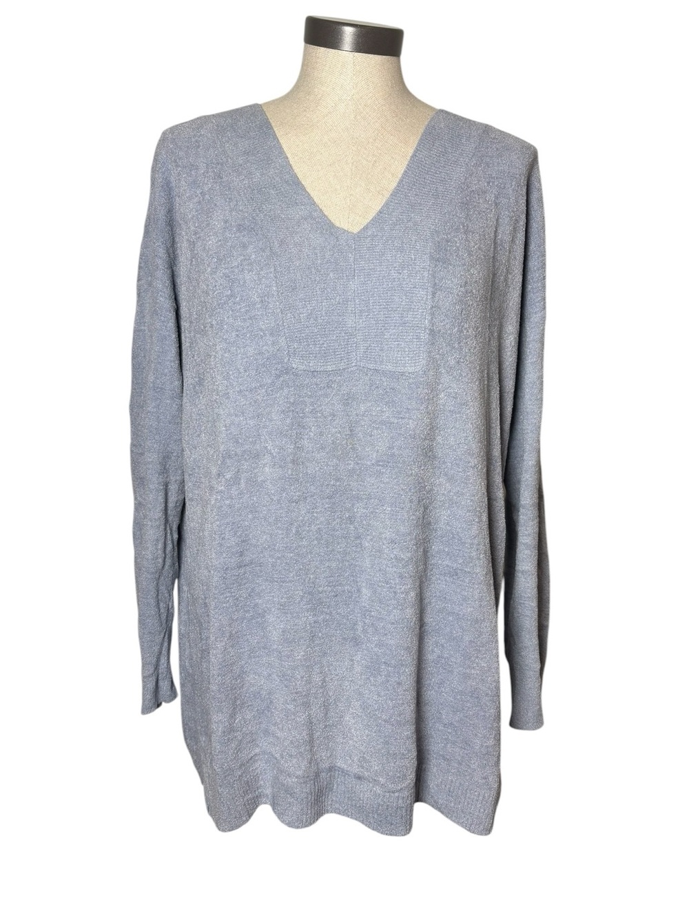 Barefoot Dreams CozyChic Ultra Lite V Neck Sweater Tunic Blue Medium